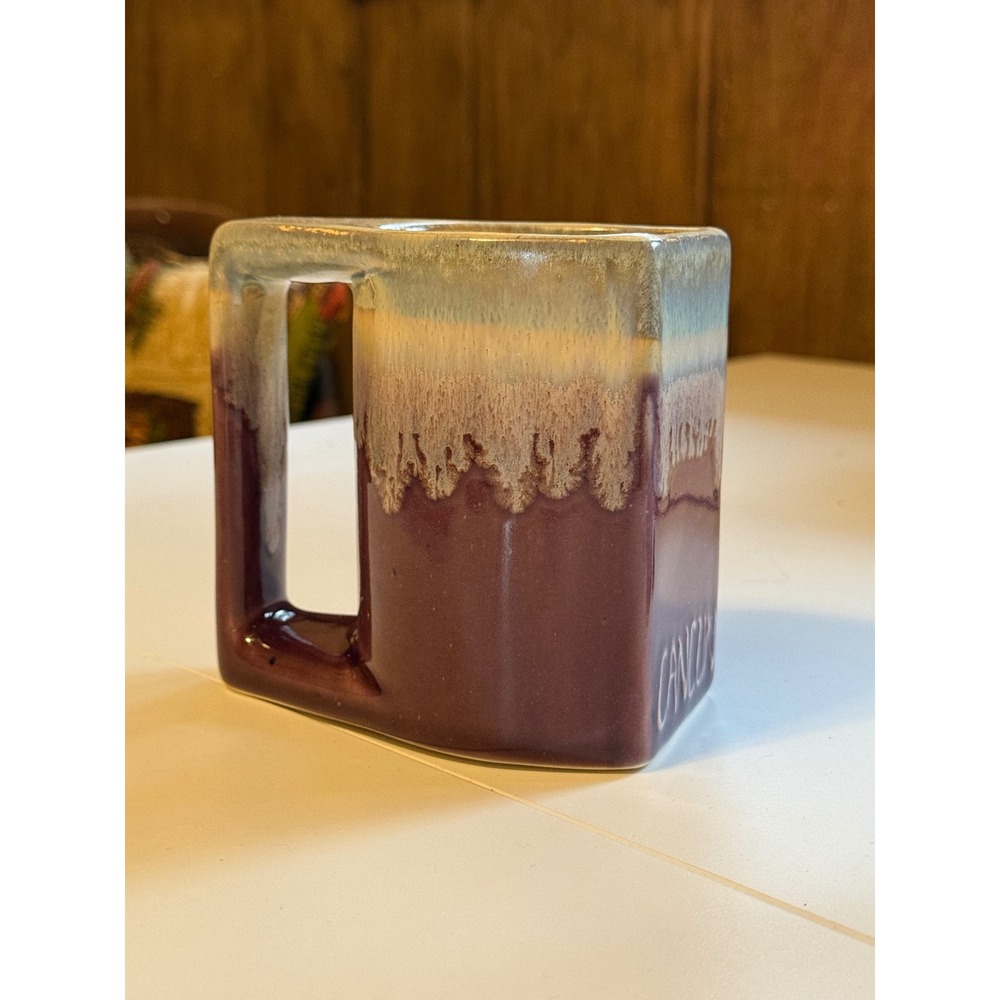 Vintage Cancun Geometric Ceramic Mug Purple Drip‎ Glaze Triangular Pottery Cup - Picture 2 of 6